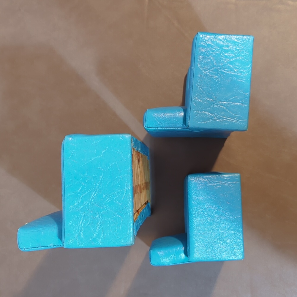 Doll Furniture Living Room Set of 3 Hand Crafted Vintage Blue Boat seat material - Picture 6 of 16